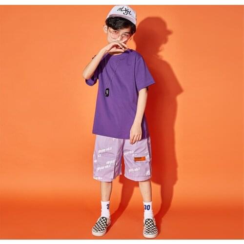 Kids Street Dance Set Boys Short-sleeved Tide Loose Hiphop Childrens Jazz Performance Clothing Fashion Outfits Clothes BDY040