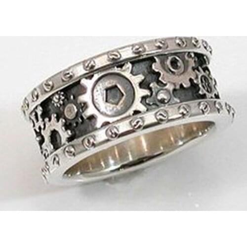 Huitan Fancy Gear Design Women Band Rings Metallic Hiphop Party Men Rings Punk Rock Accessories Vintage Unisex Jewelry Wholesale