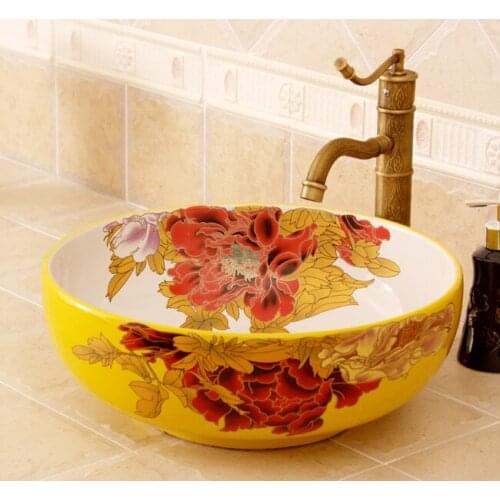 China Jingdezhen factory direct color glazed artistic ceramic washing basin Bathroom Vessel Sinks Round counter top vessel sink