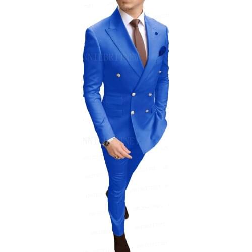 Classic Gold Buttons Men Suits Double Breasted Custom Made Gentleman Tuxedo Pink Wedding Groom Dress Suit Blazer with Pants Set