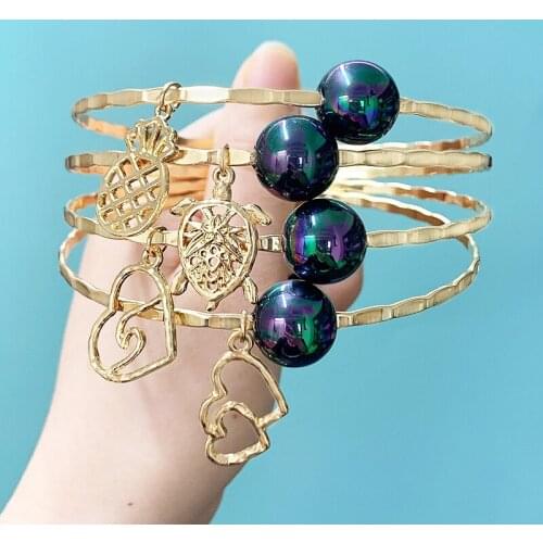 KOMI Diameter 6-10 CM Hawaii Samoa Marshall Polynesian Pohnpei Chuuk Glass Pearl Heart Pineapple Charm Man Woman Bracelet Bangle