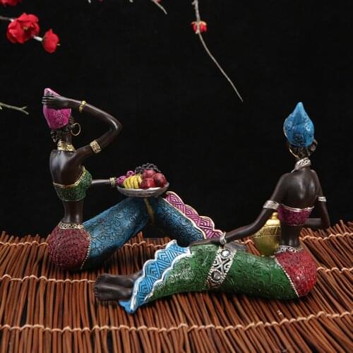 Beautiful African Tribal Lady Figures Craft Desktop Bookshelf Resin Statue Dolls Ornaments Abstract Art Collections Gift