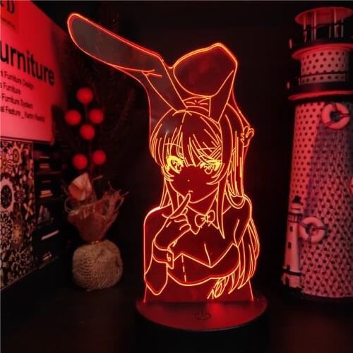 BUNNY GIRL SENPAI MAI SAKURAJIMA KAWAII 3D Anime Lamp LED Nightlight Kids Child Girls Bedroom Decor Manga Gift Night Light Lamp
