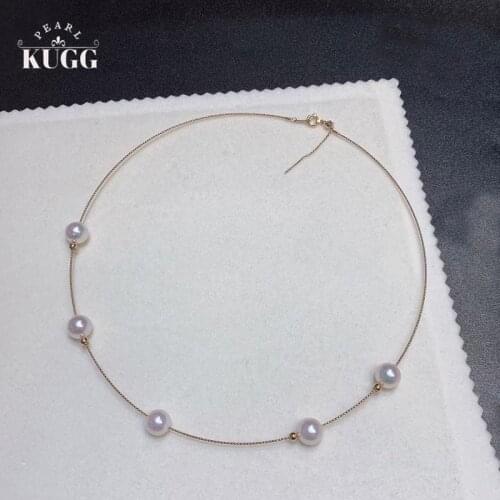 KUGG PEARL 18K Solid Yellow Gold Necklace Natural Akoya Pearl Jewelry Women Engagement Necklace Birthday Gift Choker