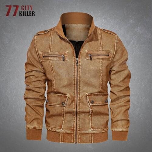 Autumn Winter New Retro Leather Jacket Men Casual Multiple Pockets Water Wash PU Coats Male Loose Solid Color Motorcycle Jacket