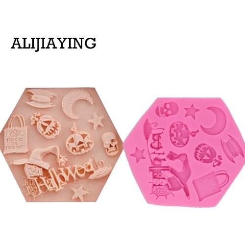 M0305 1Pcs Halloween Chocolate Silicone Molds Bat Pumpkin Sugar Candy Jelly Moulds Cupcake Party Fondant Cake Decorating Tools
