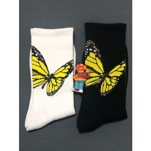 Crew Top Street Fashion Cotton Socks Monarch Wanderer Bufferfly Black Yellow Skateboard Casual Harajuku Fluttering Flaps Wings