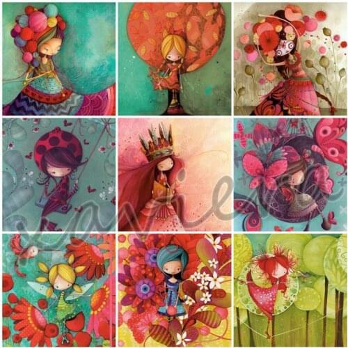 Xaviera Full Round Drill 5D Diy Diamond Painting Cartoon Little Girl Embroidery Cross Stitch Kits Mosaic Artwork Home Decor Gift