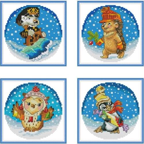 Cartoon Animal Print Counting Cross Stitch Kit 14CT Canvas Embroidery Painting Manual Needlework DIY Family Decoration Painting