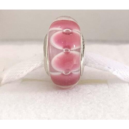 Original Pink Flower Petal Effervescence Lampwork Murano Glass Bead Fit 925 Sterling Silver Charm Bracelet DIY Jewelry