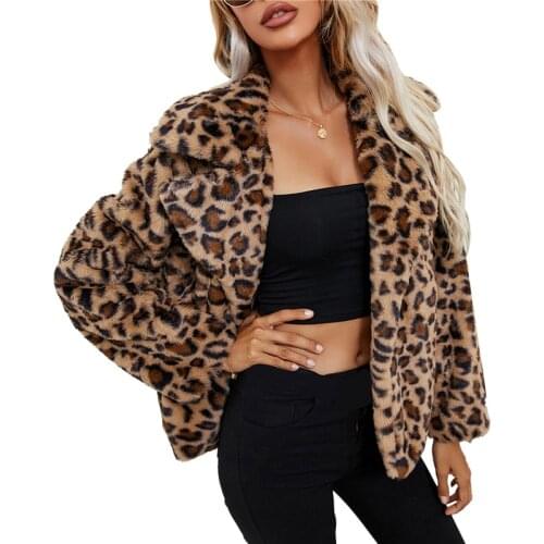 Autumn Winter Women Warm Zebra/leopard Print Coat Long Sleeve Lapel Neck Plush Cardigan Female Casual Slim Outerwear