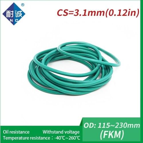 1PC/lot Rubber Ring Green FKM O ring Seals Thickness 3.1mm OD115/120/125/130/140/145/150/230mm Rubber O-Rings Fuel Washer