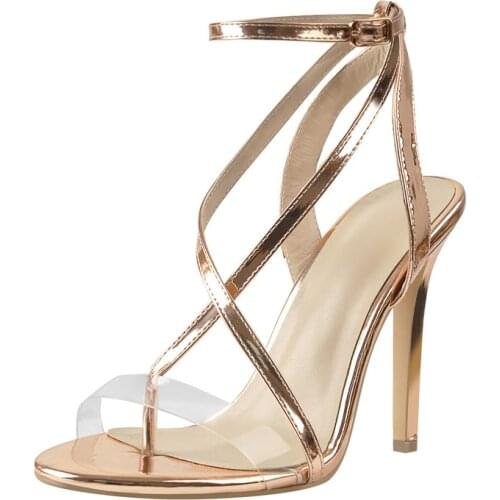 Richealnana Summer Round Split Toe Sandals Gold Criss Cross High Heels Shinny Leather Ankle Strap Buckle Lady Shoes Large Size