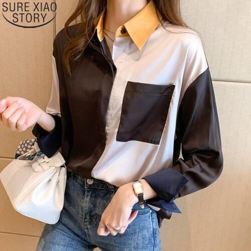 Silk Tops Women Shirt 2021 Spring New Satin Blouse Women Long Sleeve Fashion Female Overalls for Women clothes blusas 13096