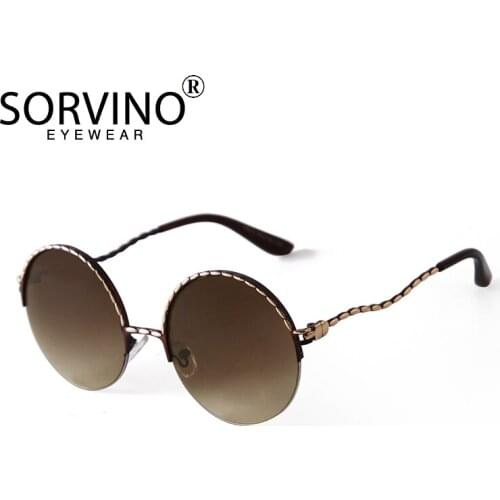 New Half-frame Fashion Metal Round Sunglasses Retro Gradient Lens Chain Type Temple Big Frame Outdoor Decoration Sun Glasses