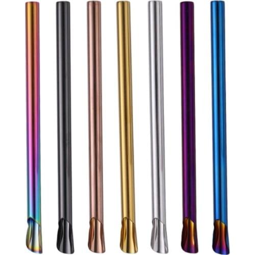 100pcs/lot Drinking Straw Reusable Metal Straw Bubble Tea Straws 304 Stainless Steel Milk Straws Stirring Spoon
