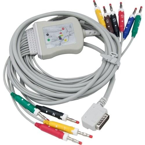 Compatible Kenz PC-109 one piece 10 lead EKG cable with Leadwires,Banana 4.0mm,IEC
