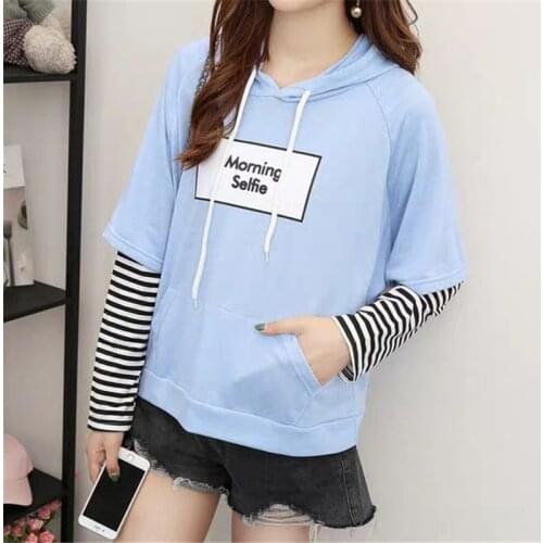 Sweatshirt Thin Women Spring Korean Version Loose New Fake Autumn Two-piece Hooded Female Students Lazy Wind Tops
