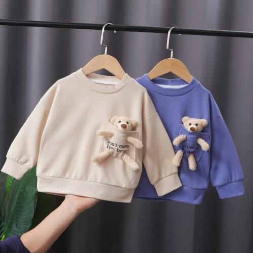 Sweatshirts Cute Girls Printe T-shirt Baby Girls Boys With bear Toddler Kids Sweatshirts Lovely Round Neck Long Sleeves Top Tees
