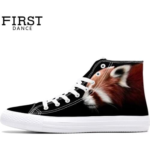 FIRST DANCE Fashion High Top Shoes Women Black Animal Casual Flats Female Classic Canvas Shoes For Womens Flat Animal Shoes 3D