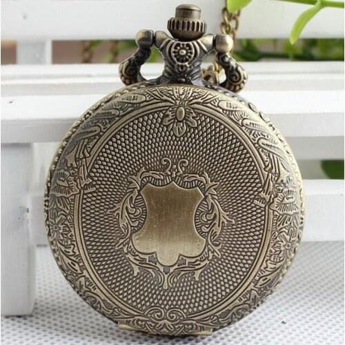 Vintage Bronze antiques shield pattern good quality steam punk Fashion quartz chani pocket watches LP9452
