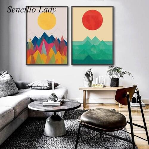 Sunrise Mountain Landscape Painting Abstract Graphics Art Poster Canvas Print Nordic Wall Picture Modern Living Room Decoration
