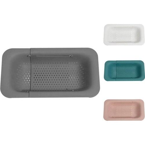 Expandable Colander Strainer Basket With Non-Slip Strips For Plastic Folding Colander On The Kitchen Sink
