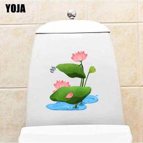 YOJA 18.7X21.4CM Modern Cartoon Home Wall Decor Toilet Sticker Decal Butterflies On Lotus Leaves T3-1322