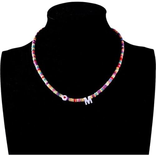 Bohemian Beaded Choker Necklace For Women DIY 26 Initial Letter Shell Pendant Handmade Colorful Stone Summer Beach Neck Chain