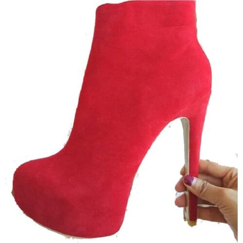 Original Intention Sexy Women Ankle Boots Platform Round Toe Thin Heels Boots Stylish Black Red Shoes Woman Plus US Size 4-15