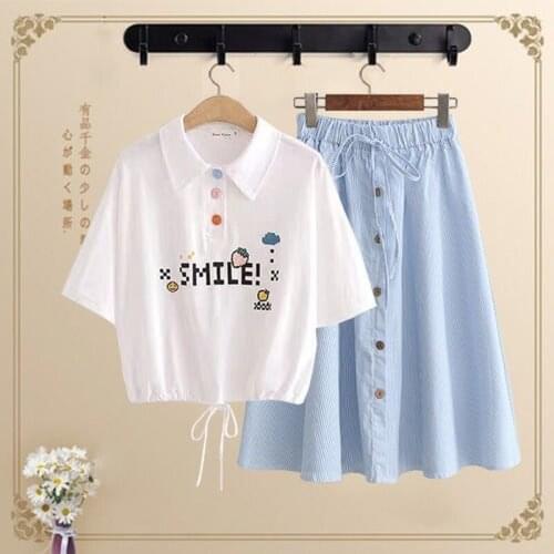 Fashion Age Reduction Dress Suit Female Summer 2021 New V-neck Embroidered Shirt + High Waist Skirt Two-piece Suit