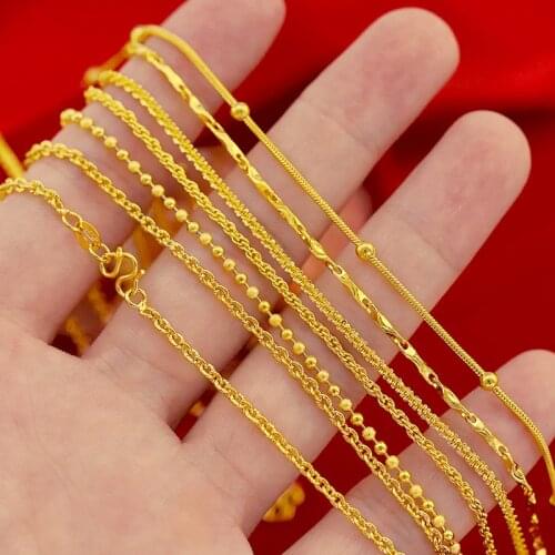 Pure Gold Color Necklaces for Women Wedding Bridal Chain Necklace 18inch Collier Female Choker African Gold Jewelry Bijoux Gifts