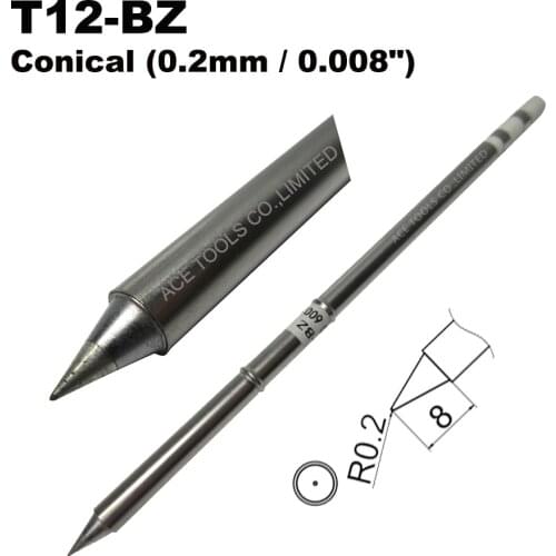 10 PCS T12-BZ Conical 0.2mm Soldering Tips for HAKKO FX-951 FX-950 FX-952 FX-9501 FM-2028 FM2027 Iron Handle Bit Replacement