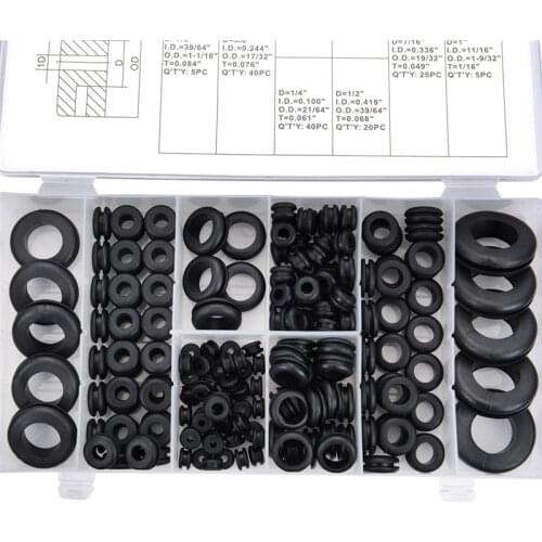 180Pcs New Gasket Kit High Quality Black Rubber Washer Seals Grommets Assortment Set Spare Parts Wiring Cable With Box#294382