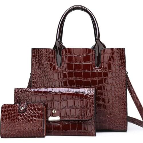 3 sets High Quality Patent Leather Women Handbags Black Luxury Composite Bag Fashion tote bag+messenger crossbody bags+purse sac