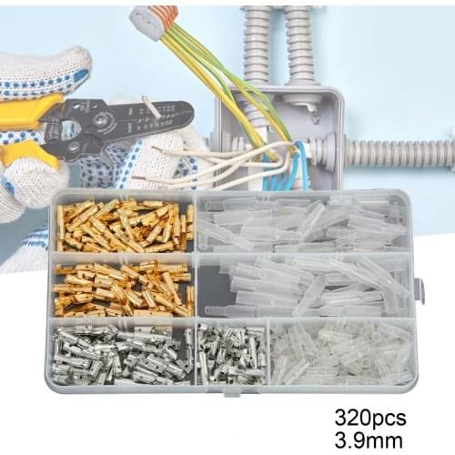 320Pcs/Set Wire Connector Electrical Crimp Terminals 3.9mm Male Female Spade auto Insulating Sleeve Kit blocks for Home