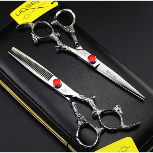 331# 6'' Brand Jason TOP QUALITY Hairdressing Scissors 440C Dragon Handle Barbers Cutting Scissors Thinning Shears Hair Scissors