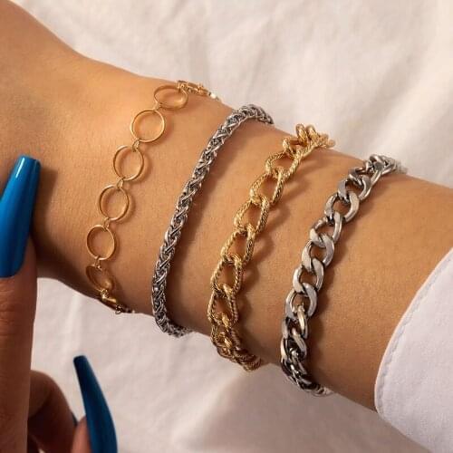 4 Pcs/Set Gold Color Link Chain Bracelets Set for Women Multiple Layered Bracelets for Women Girls Hand Jewelry Accessories New