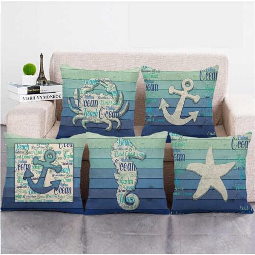 45cm*45cm Watercolor Sea Animals Fish Conch Starfish Linen/Cotton Throw Pillow Covers Couch Cushion Cover Home Decor Pillowcase
