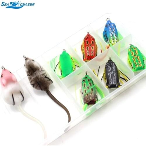 8 pcs mouse and frog Hollow Body Soft Fishing Lures Bass Hooks Baits Tackle Set and Tackle Box Free shipping