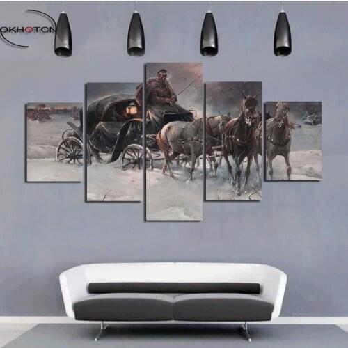 Unframed Russian Coachman Winter Landscape Wall Art 5 Panels Modular Pictures For Living Room Home Painting On Canvas