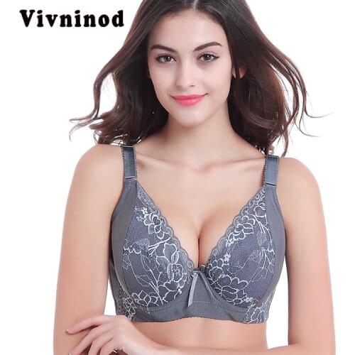 Plus size bra cotton women sexy lace push up wide bras side gathering large cup D underwear lingerie bralette brassiere Cup C D