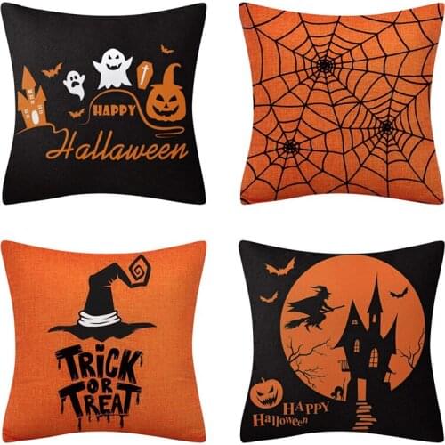 Halloween Series Cushion Cover Orange Black Pillow Cases Cartoon Pumpkin Happy Halloween Printing Pillow Cases