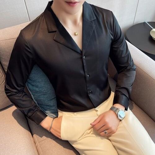 British Style Solid Long Sleeve Business Formal Wear Shirt Men Clothing Simple Slim Fit Casual Chemise Homme Streetwear 3Colors