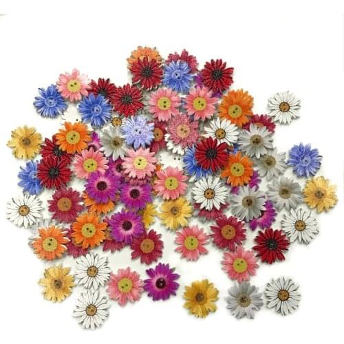 50pcs wooden buttons flower-shaped scrapbook sewing accessories decor button DIY craft handmade clothing decoration 2 holes 25mm