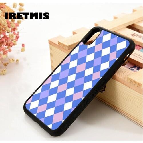 Iretmis 5 5S SE 6 6S TPU Silicone Rubber Phone Case Cover for iPhone 7 8 Plus X Xs 11 12 MINI Pro Max XR Pink & Purple Argyle