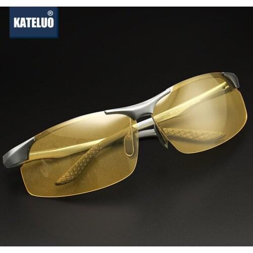 KATELUO 2020 Day Night Vision Goggles Yellow Car Glasses Anti-glare Drivers Glasses for Men Photochromic Polarized Men Sunglass