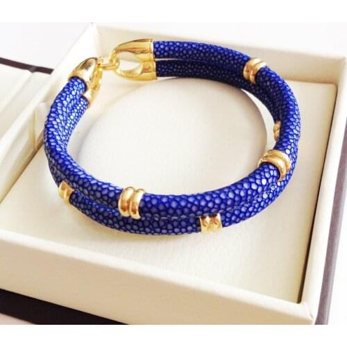 Classic Genuine Blue Stingray Double Strap Bracelet Bangle Original Thailand Stingray Bracelet for Men Jewelry BL-02968