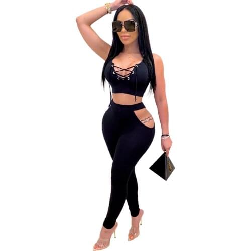 Zoctuo Women Pants Set Summer V-Neck Sleeveless Top Shirt and Hollow Out Trousers Casual Two Piece Set Streetwear Sexy Outfits