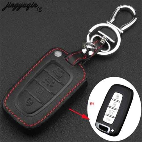 Jingyuqin Leather Flip Key Case Cover ForHyundai I30 I45 Ix35 Elantra 4BTN Car Remote Fob for KIA K2 K5 K7 Rio Soul Sportage